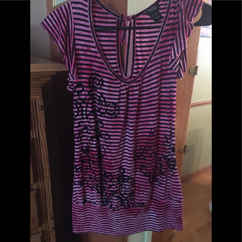 EUC Pink and Black striped Top